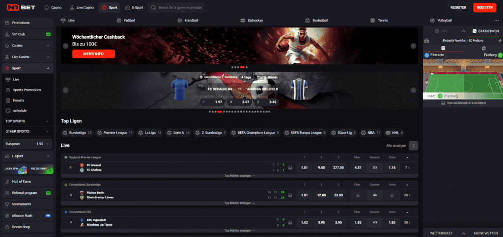 Sports betting sites live betting dashboard with football and top leagues