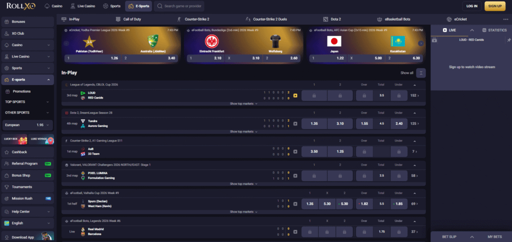 Esports Betting Sites In 2026: How They Work And What Really Matters 5 RollXO esports betting sites interface with live League of Legends and Dota 2 markets
