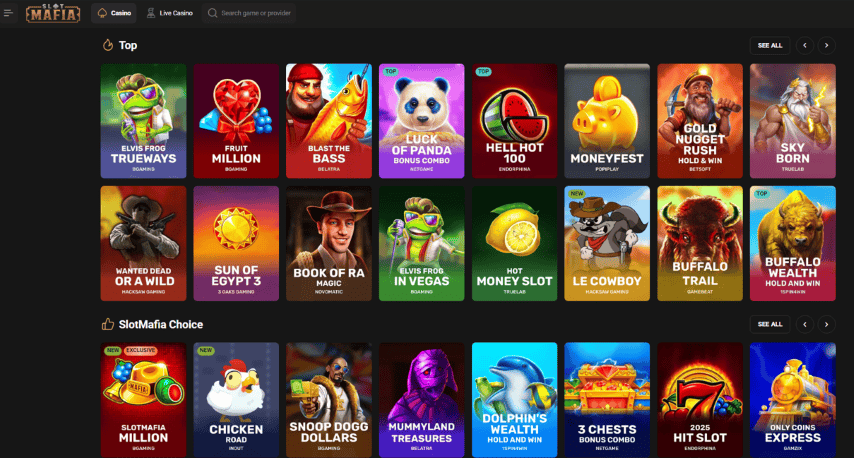 Crypto casinos slots lobby showing top online slot games