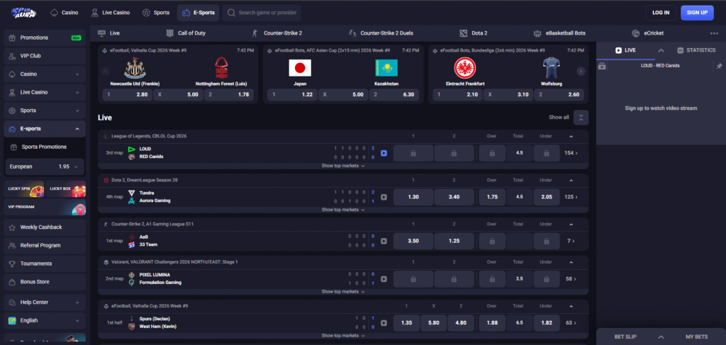 Esports Betting Sites In 2026: How They Work And What Really Matters 7 SpinAura esports betting sites dashboard showing live esports odds